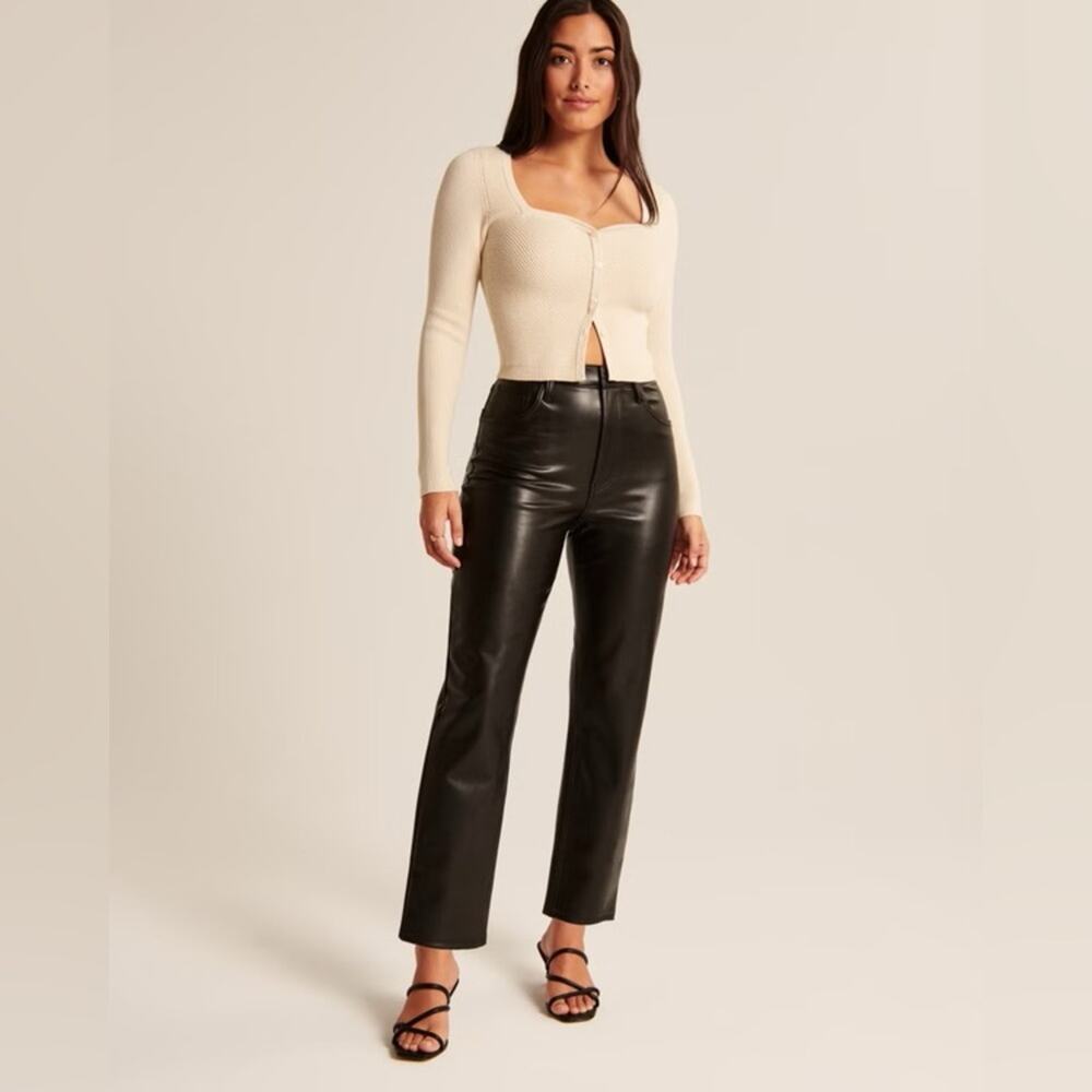 Abercrombie & Fitch Vegan Leather Ankle Straight Ultra High Rise Pant in Black.‎